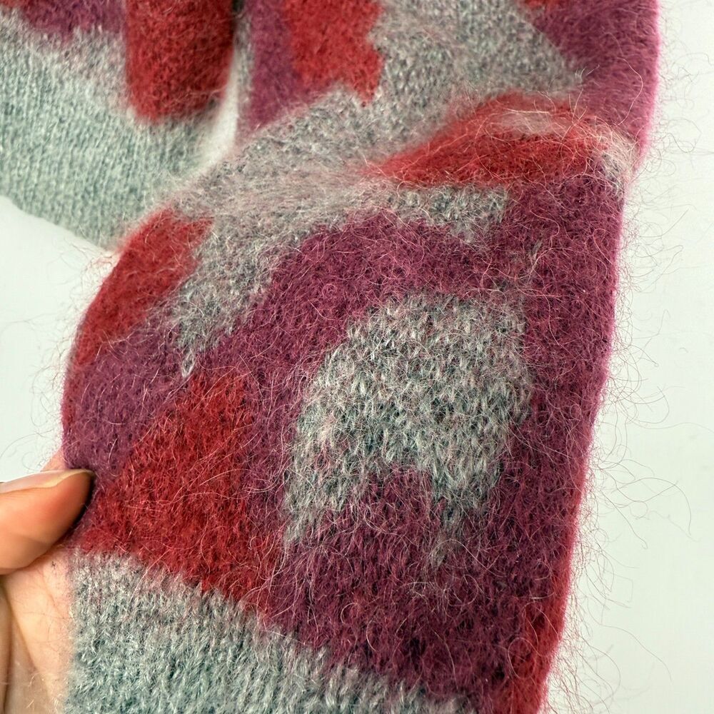 Rag & Bone Leopard Print Red Grey Crewneck Mohair Angora Silk Sweater Cozy XS - Picture 4 of 12
